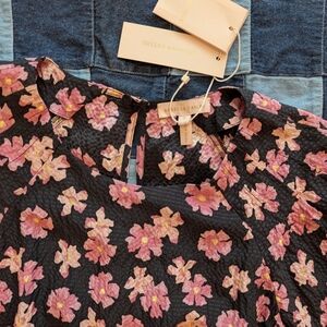 Rebecca Taylor Black and Pink Floral Blouse Silk Dainty Fairy